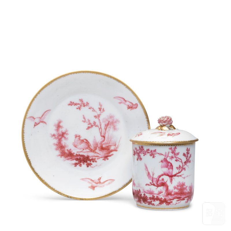 A Vincennes/Sèvres cup, cover and saucer (gobelet couvert et soucoupe, circa 1755-58